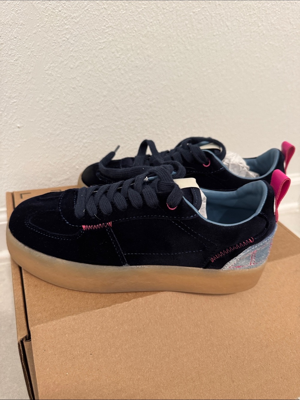 Steve Madden Velvet Blue Platform Sneakers with Pink Accent